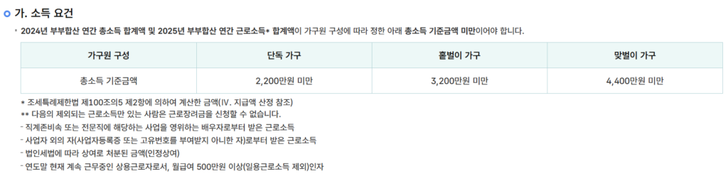 근로장려금 맞벌이 소득 기준